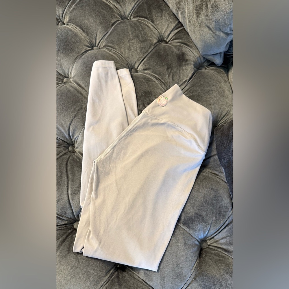 VIVA High-Waisted Leggings with Peach Embroidery - Tan/Nude - Size S/M